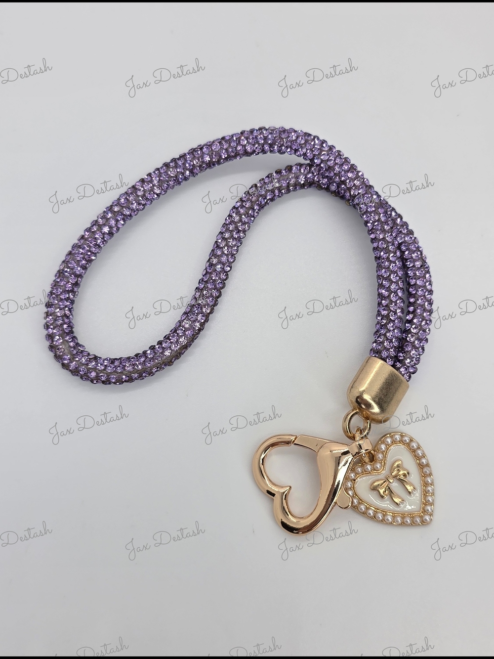 Gold Heart Charm Purple Crystal Cord Phone/Key Lanyard CH4385